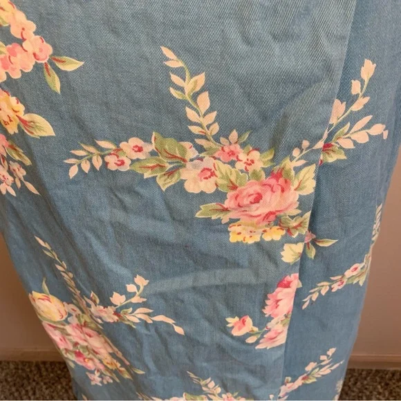 Ralph Lauren VTG 90s Blue Label Floral Denim 90s Apron Wrap Dress - Picture 4 of 13
